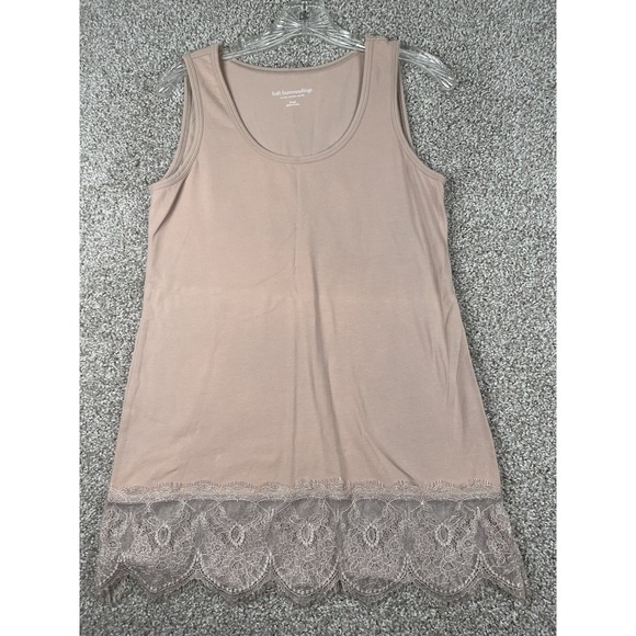 Soft Surroundings Tank Lace Hemline Sleeveless Tan Layering Top Womens Sz Small - Picture 1 of 7